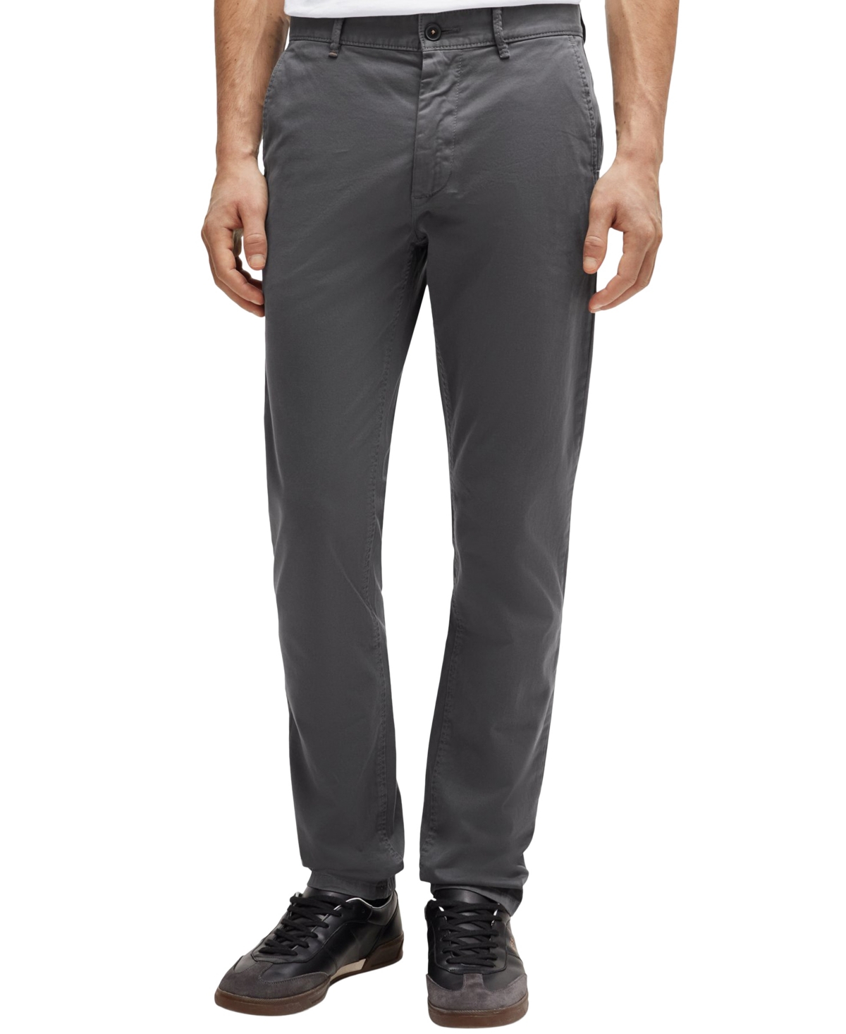 Hugo Boss Boss By  Men's Stretch-cotton Satin Slim-fit Chinos In Grey
