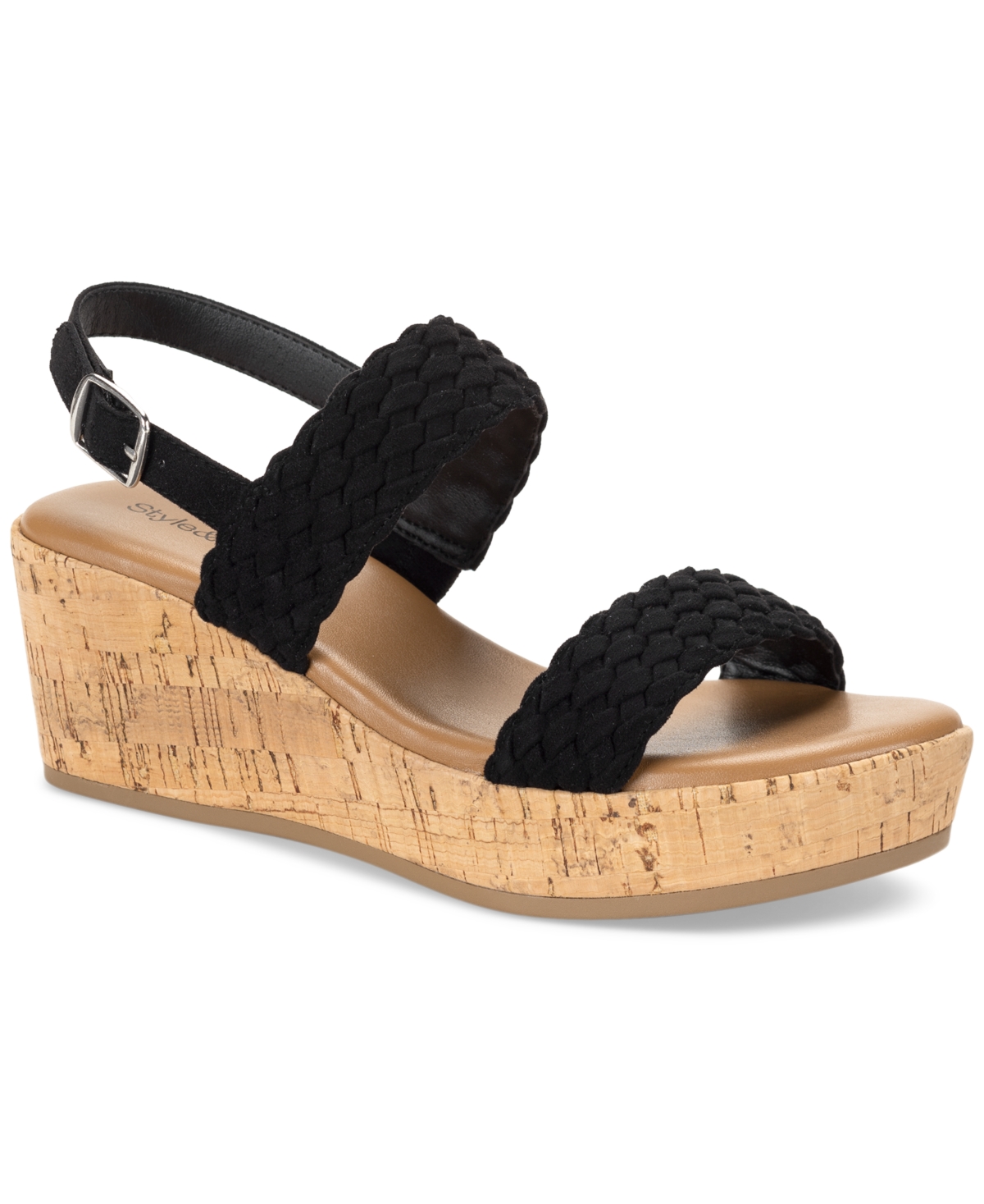 Shop Style & Co Women's Madenaa Woven Platform Wedge Sandals, Created For Macy's In Black