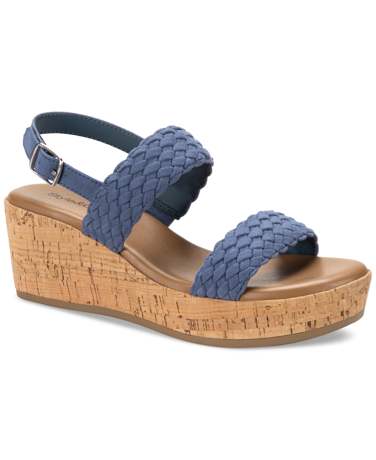 Shop Style & Co Women's Madenaa Woven Platform Wedge Sandals, Created For Macy's In Blue