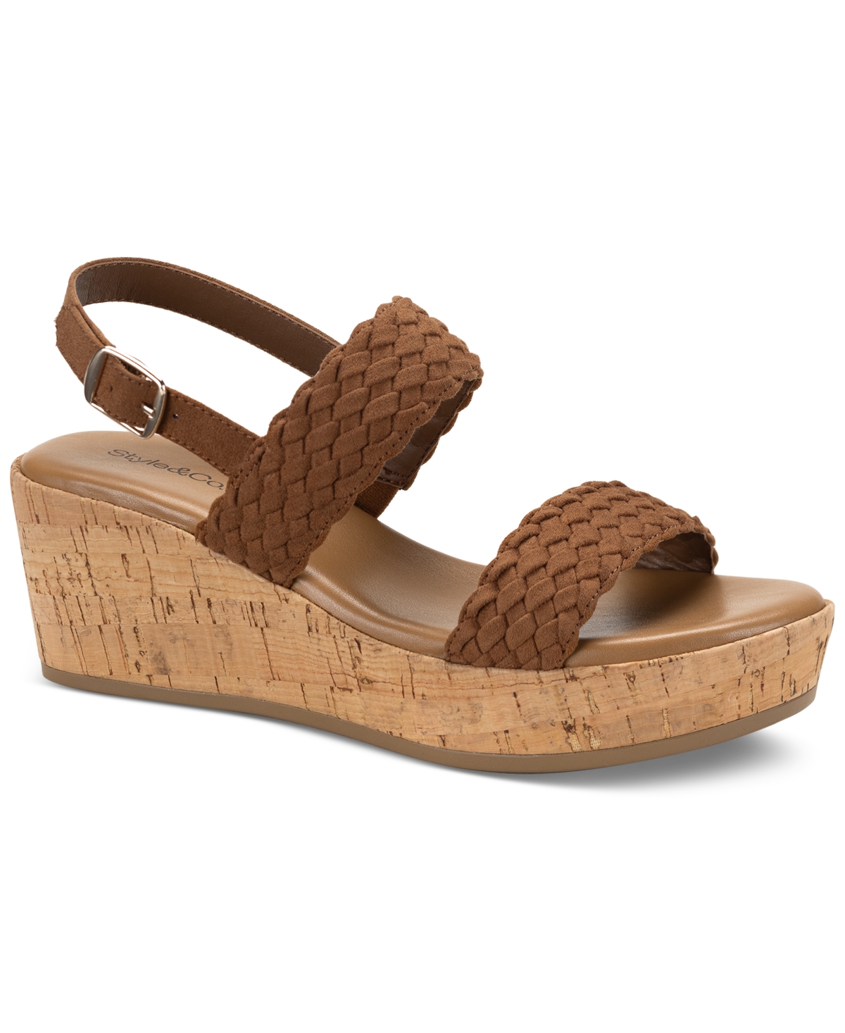 Shop Style & Co Women's Madenaa Woven Platform Wedge Sandals, Created For Macy's In Cognac