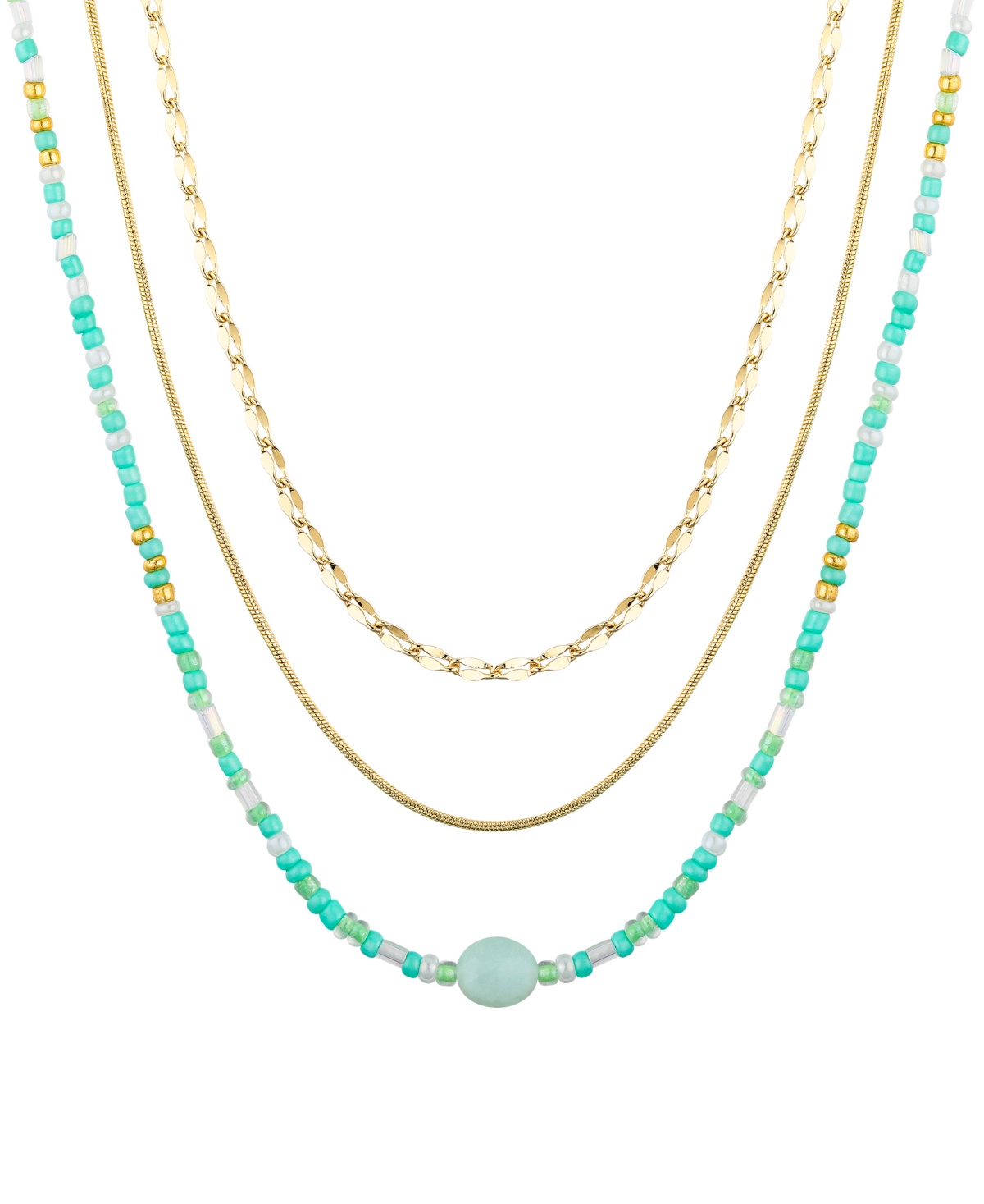 Unwritten Amazonite Beaded Snake Chain Layered 3-piece Necklace Set In Yellow