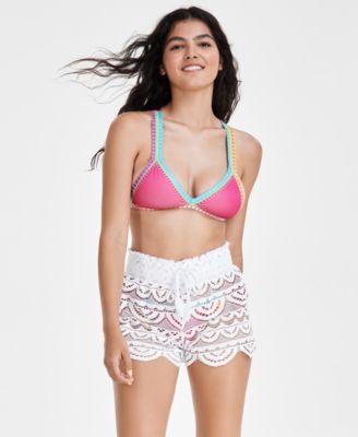 Juniors' 2.5" Scalloped Lace Cover-Up Shorts, Created for Macy's