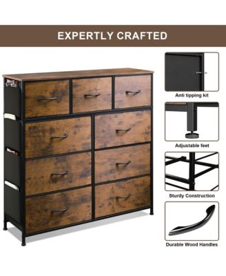 9 Drawers Fabric Dresser Chest Closet Storage Organizer with Side Pockets and Hooks for Bedroom