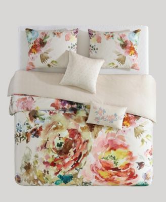 Antique Flowers 200-Thread Count Cotton Sateen 5-Pc. Reversible Comforter Set, King