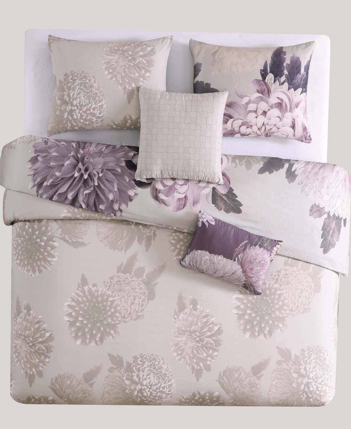 Bebejan BloomBedding 200 Thread Count 100% Cotton Sateen 5 Piece Reversible Comforter Set - Purple