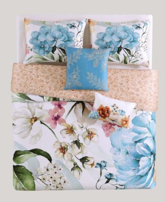 Maia Blue Bedding 200 Thread Count 100% Cotton Sateen 5 Piece Reversible King Comforter Set