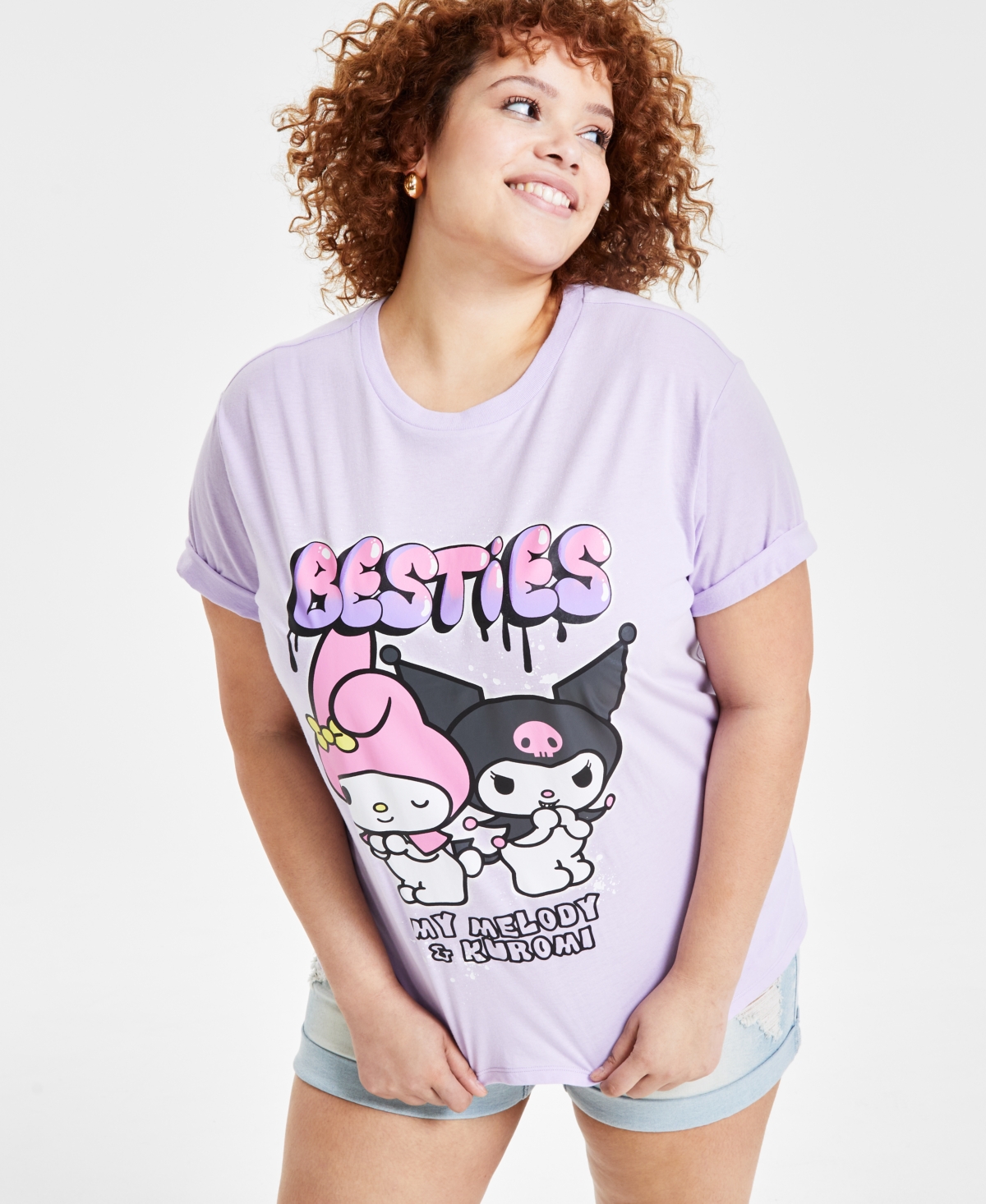 Trendy Plus Size Besties Graphic Print T-Shirt - Pastel Lil