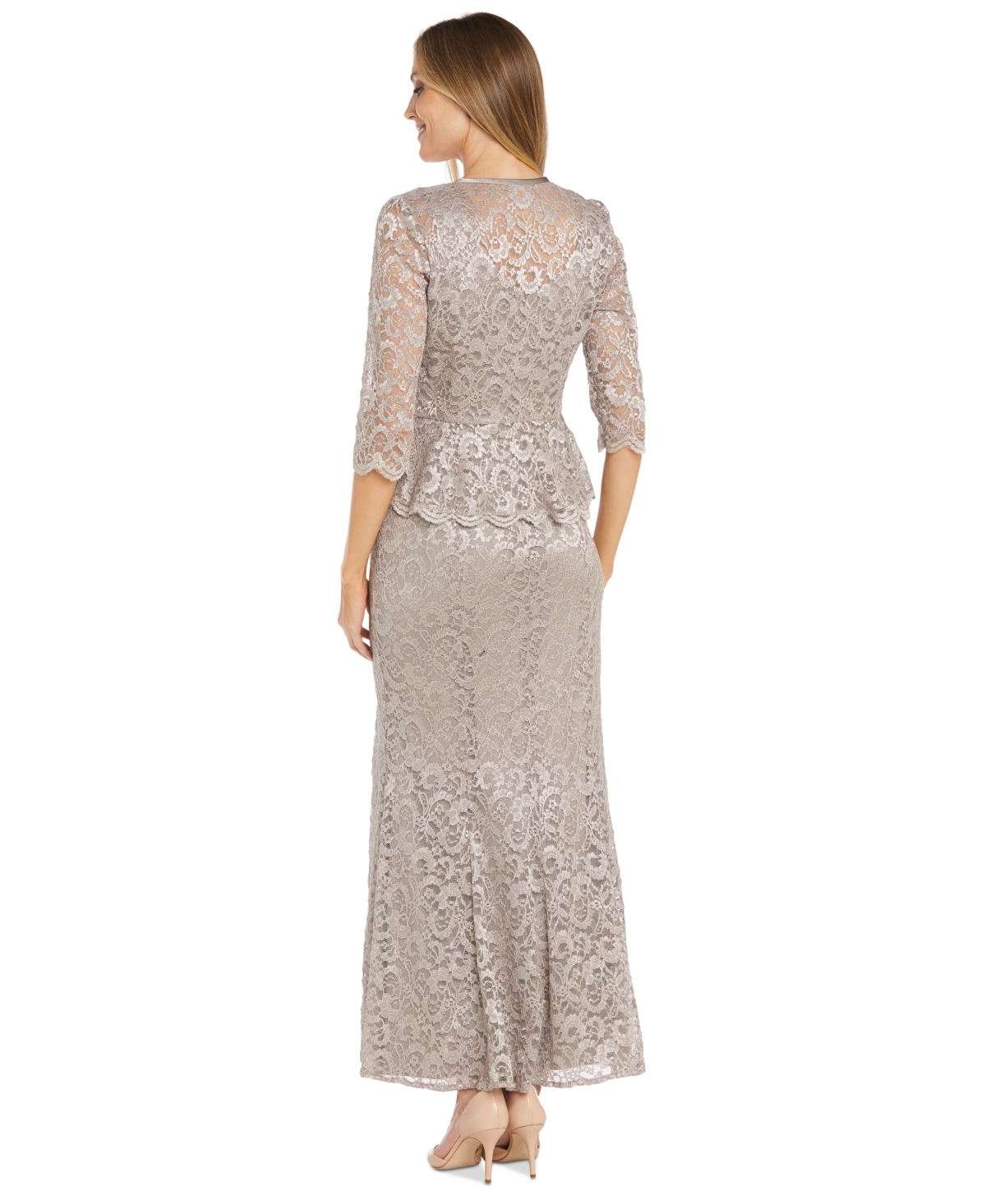 Shop R & M Richards Petite 2-pc. Metallic-lace Gown & Jacket Set In Champagne