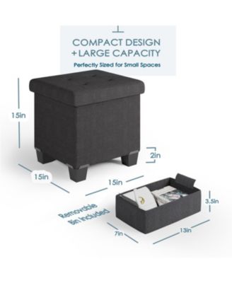 15 Inch Ottoman Storage Bench with Storage Bins - Leatherette or Linen Finish
