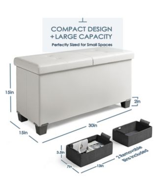 30 Inch Ottoman Storage Bench with Storage Bins - Leatherette or Fabric Finish