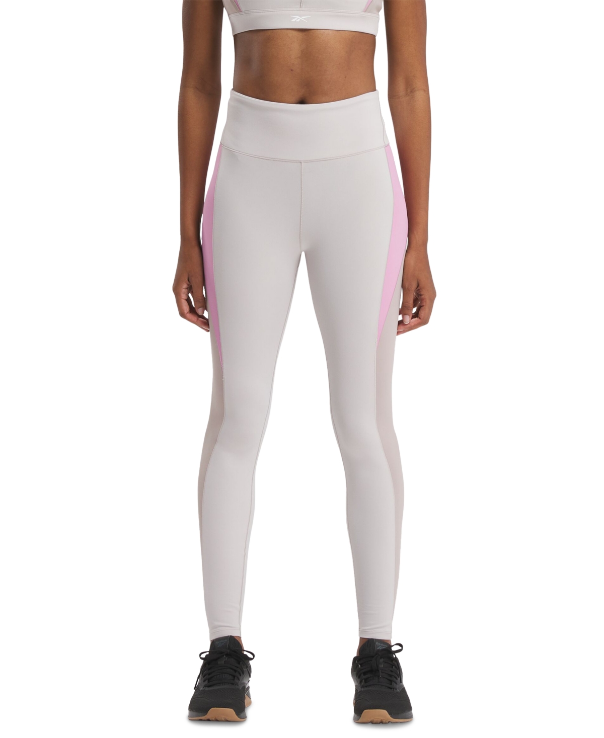 Shop Reebok Women's Active Lux High-rise Colorblocked Tights In Moonstone,ash