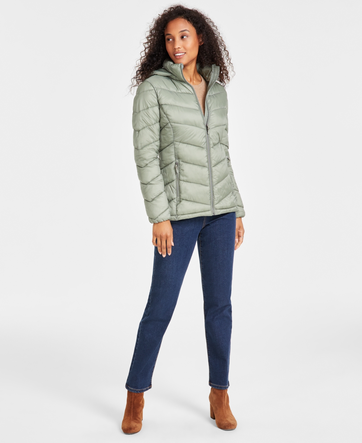 Charter Club Women's Packable Hooded Puffer Coat, Created For Macy's In Sage