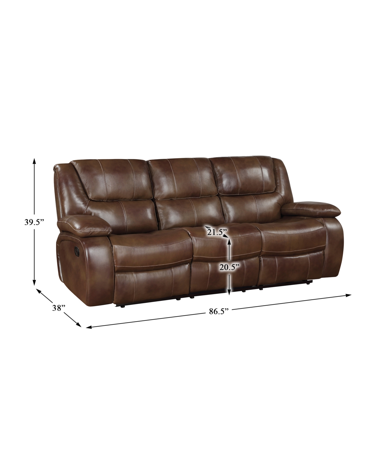Shop Homelegance White Label Ouray 87" Leather Double Reclining Sofa In Brown