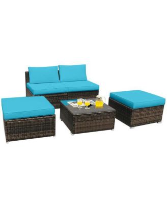 5-Piece Outdoor Wicker Lounge Set with Removable Washable Cushions