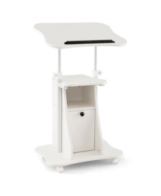 Adjustable Mobile Standing Desk Cart with Tilt Desktop and Cabinet-Black