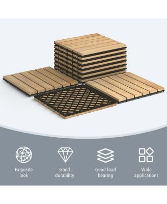 10 Pieces 12 x 12 Inch Acacia Wood Interlocking Tile Flooring