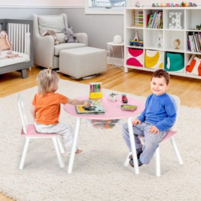 Wood Activity Kids Table and Chair Set with Center Mesh Storage for Snack Time and Homework