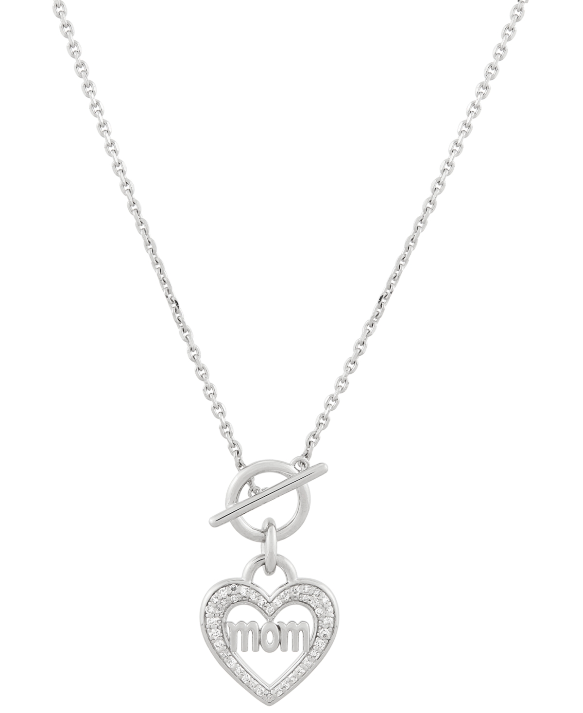 Macy's Diamond Mom Heart Toggle Necklace (1/6 Ct. T.w.) In Sterling Silver, 16" + 4" Extender