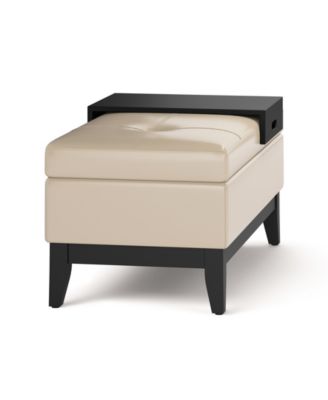 Oregon Storage Ottoman Bench with Tray in Satin Cream Pu Leather