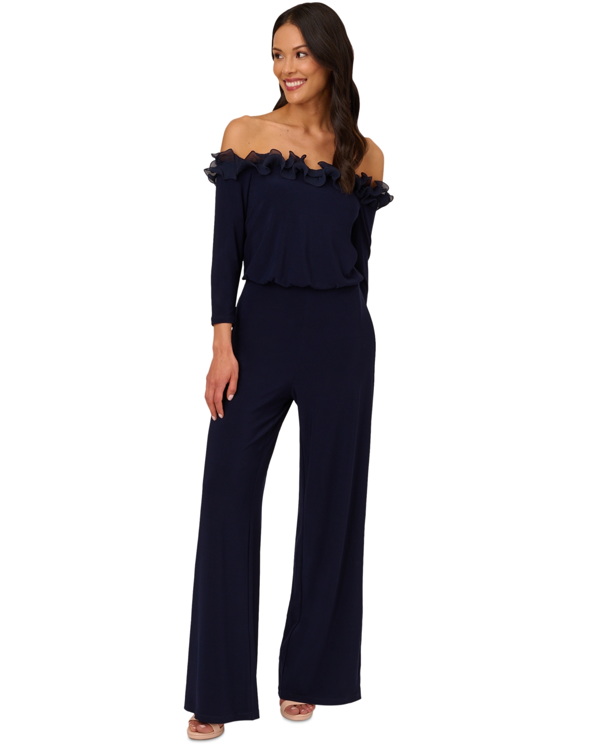 Ruffled Off-The-Shoulder Jumpsuit - Navy