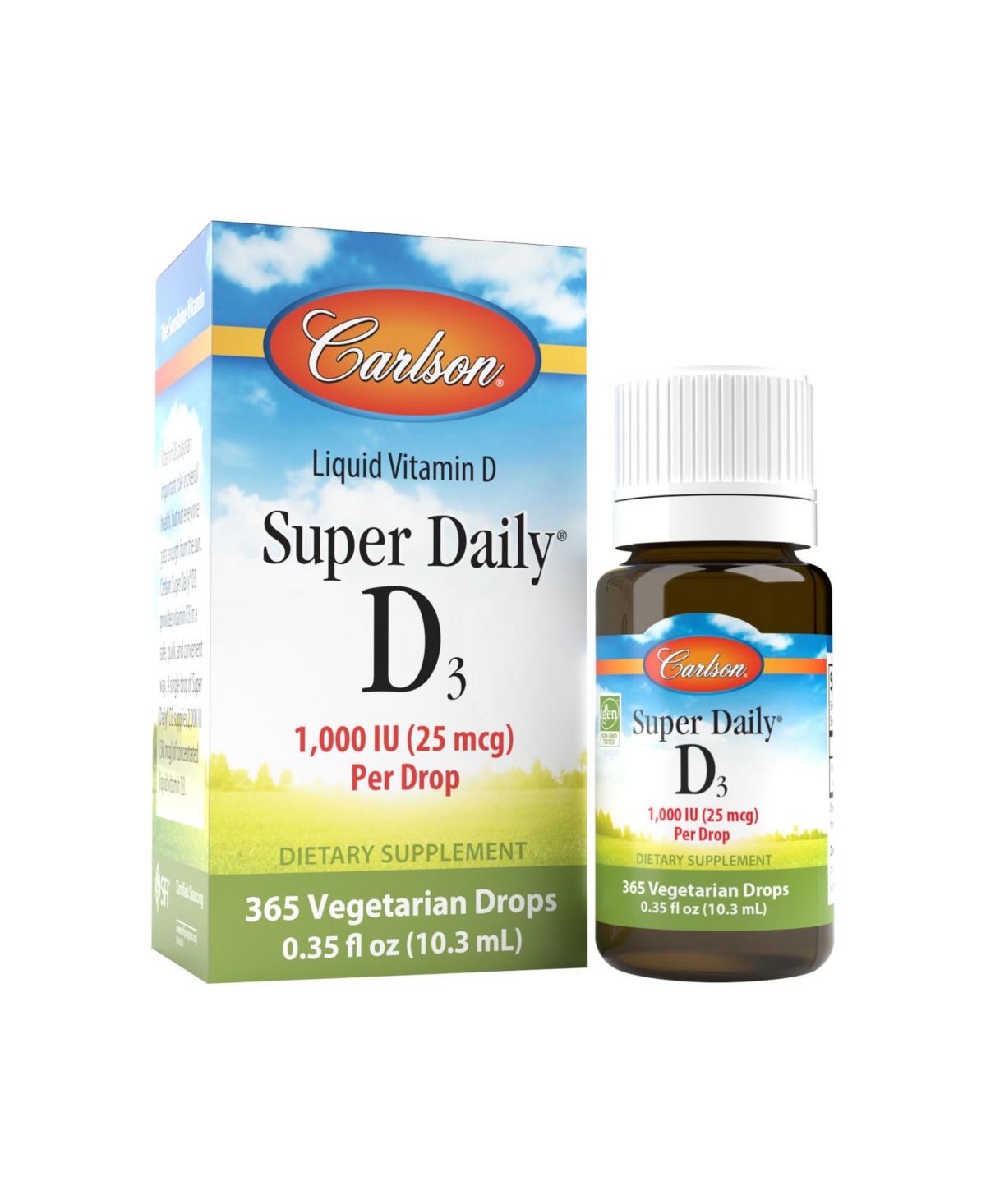 Carlson - Super Daily D3 1,000 Iu (25 mcg) per Drop, Vitamin D Drops, 1-Year Supply, Vegetarian, Unflavored, 365 Drops