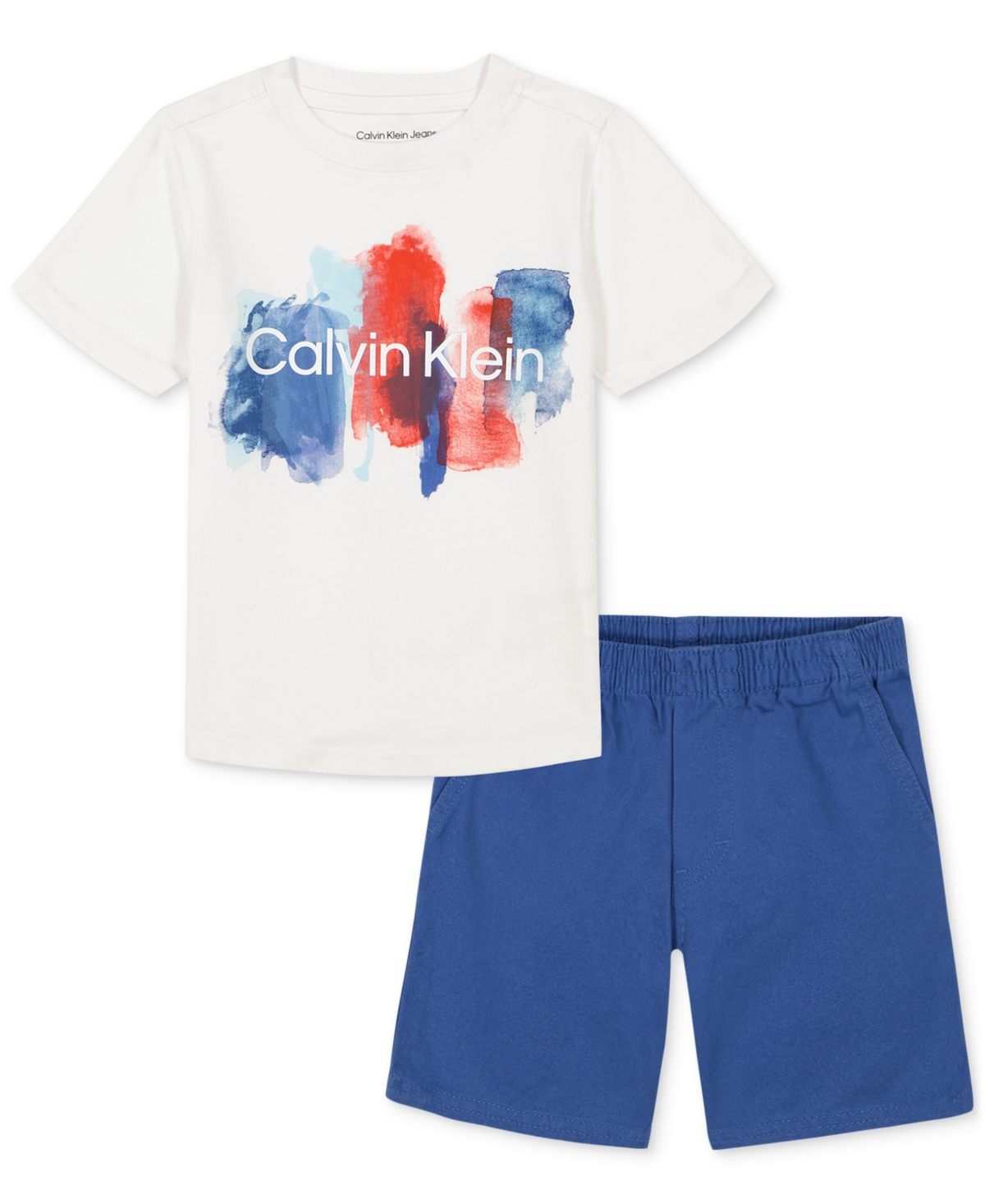Shop Calvin Klein Toddler Boys Painted Logo Short Sleeve Tee And Twill Shorts In Assorted