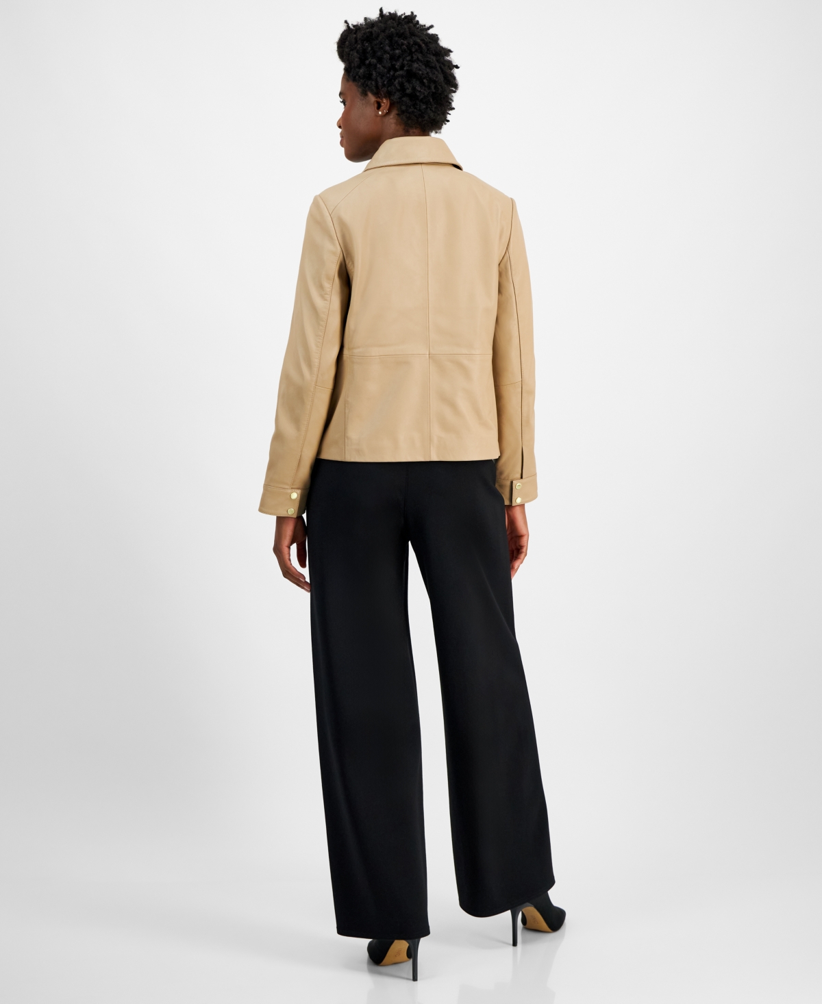 Cole Haan Petite Leather Zip Front Coat