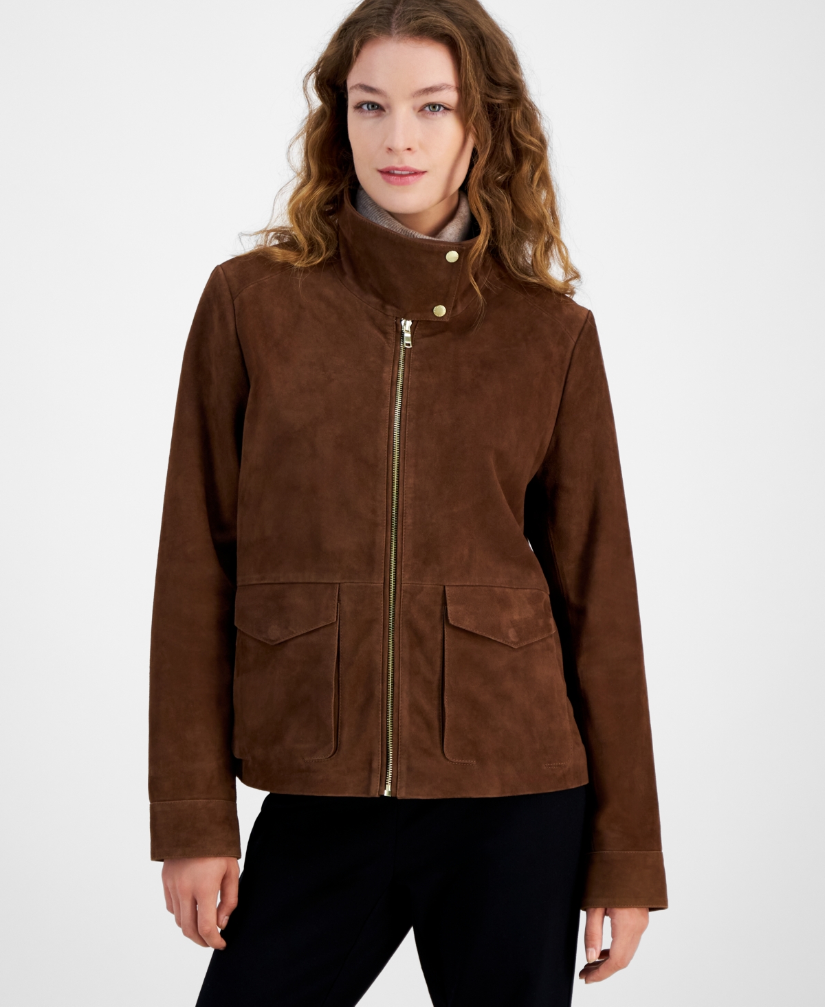 Cole Haan Women's Zip-Front Suede Racer Coat