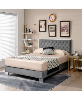 Upholstered Bed Frame with Velvet Headboard