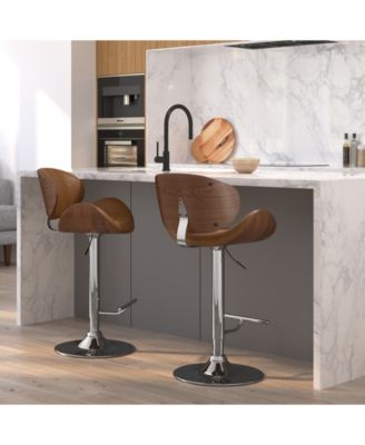 Marana Bentwood Adjustable Swivel Bar Stool in Deep Tan Pu Leather
