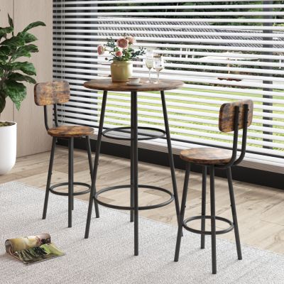 Bar Table, Equipped With 2 Bar Stools, With Backrest and Partition