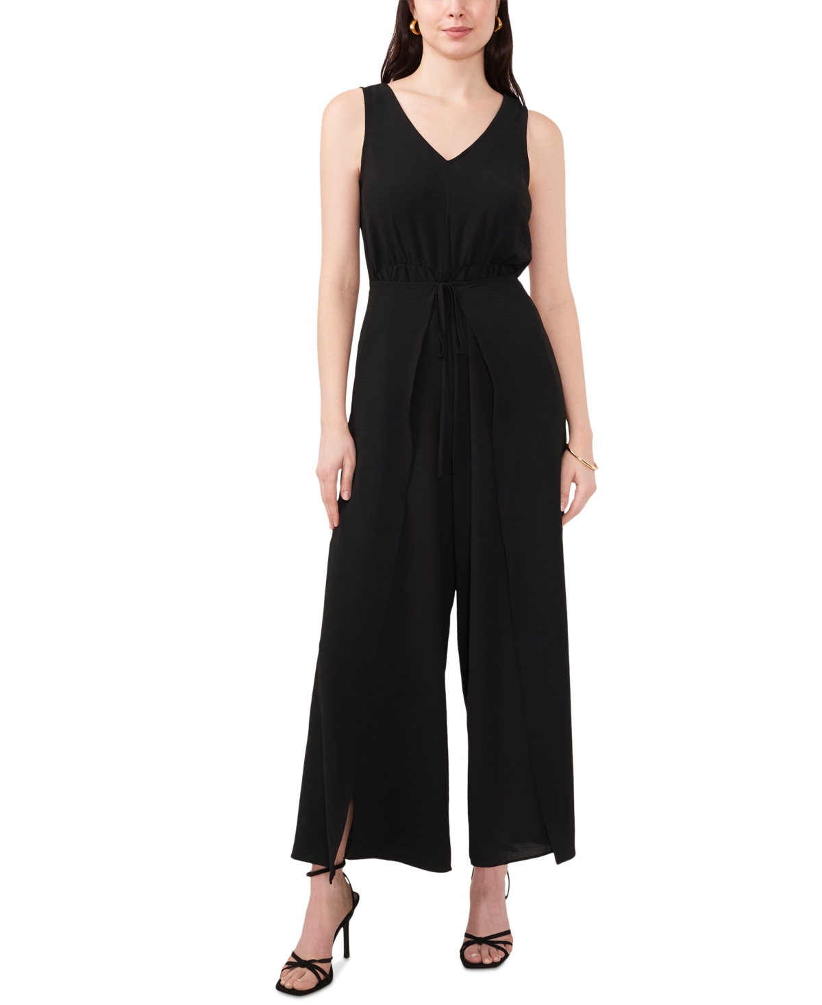 Women's Sleeveless Wrap-Tie Wide-Leg Jumpsuit - Black