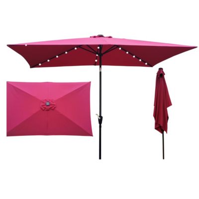 Simplie Fun 10 X 6.5FT Rectangular Patio Solar LED Lighted Outdoor Umbrellas With Crank And Push Button