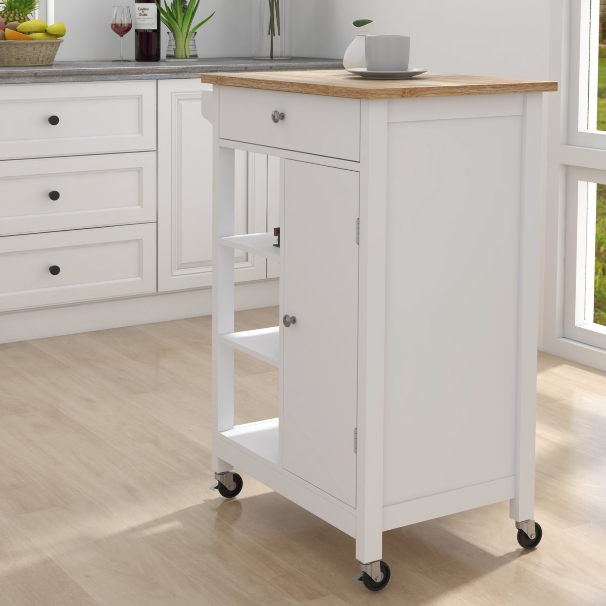 Streamdale Kitchen Island Cart with Table Top and Rail