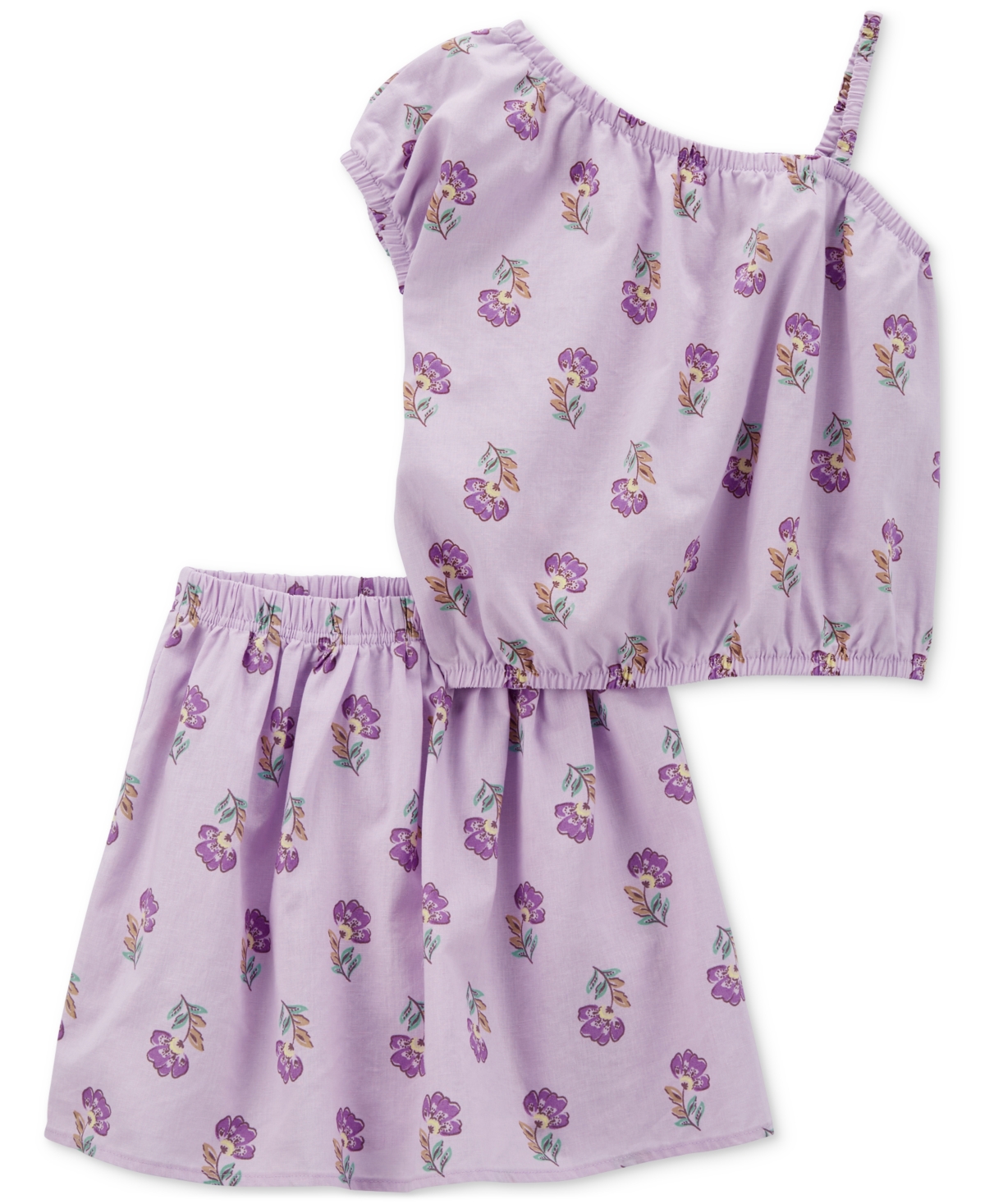 Shop Carter's Little & Big Girls Floral-print Tank Top & Skort, 2 Piece Set In Purple