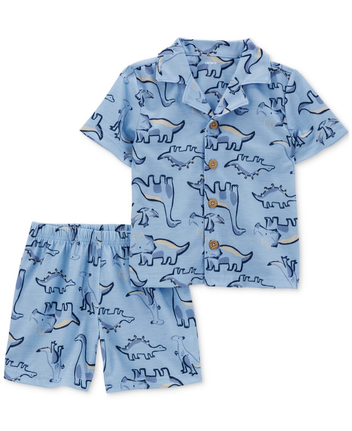 Shop Carter's Toddler Boys Dinosaur-print Coat-style Pajamas, 2 Piece Set In Blue