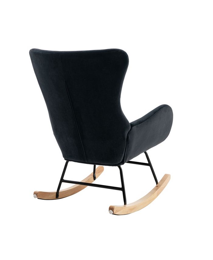 Simplie Fun Velvet Fabric Padded Seat Rocking Chair With High Backrest ...
