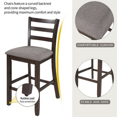 5-Piece Wooden Counter Height Dining Set With Padded Chairs And Storage Shelving