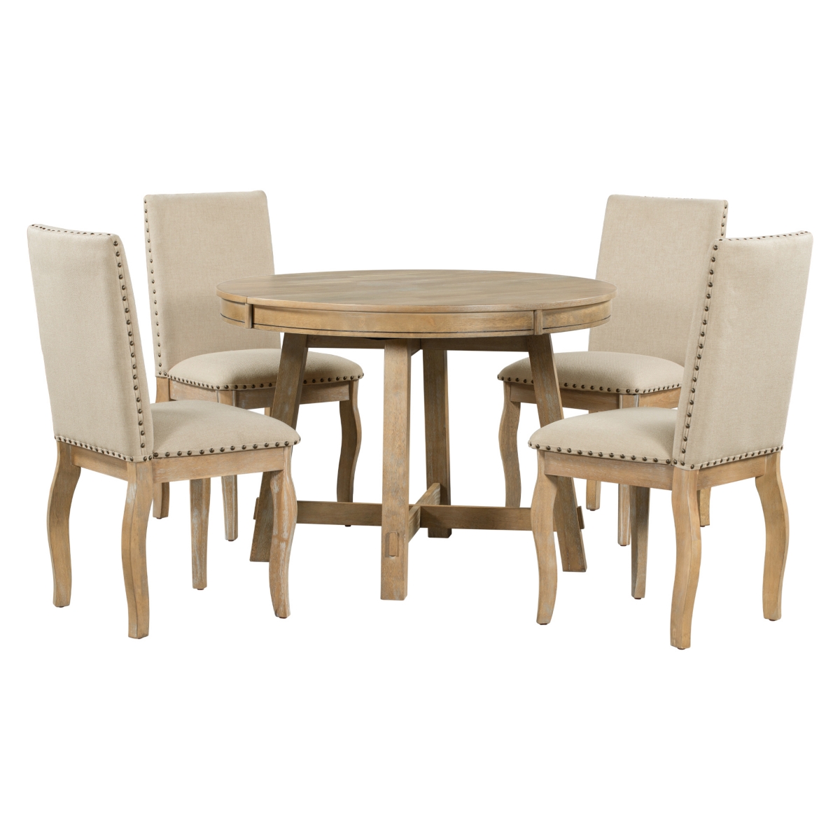 Streamdale Furniture 5-Piece Farmhouse Dining Table Set Wood Round Extendable Dining Table And 4 Upholstered Dining