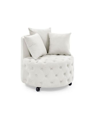 Velvet Swivel Chair with Tufted Design, Wheels, 3 Pillows
