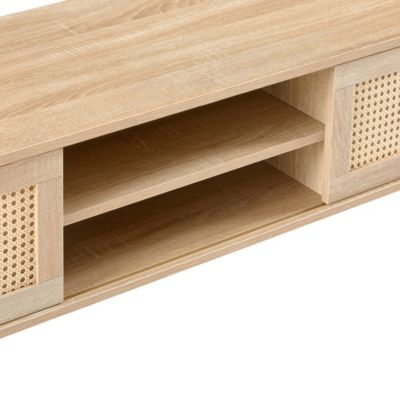 Natural Rattan TV Cabinet with Sliding Doors