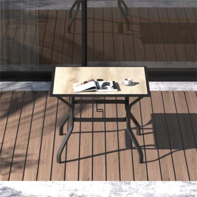 Streamdale Square Metal Patio Table with Umbrella Hole & Wood-Look Top