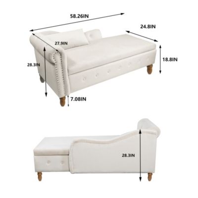Velvet Chaise Lounge with Storage & Pillow