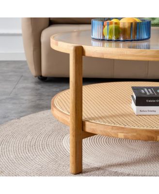 Modern double-layer solid wood tea table