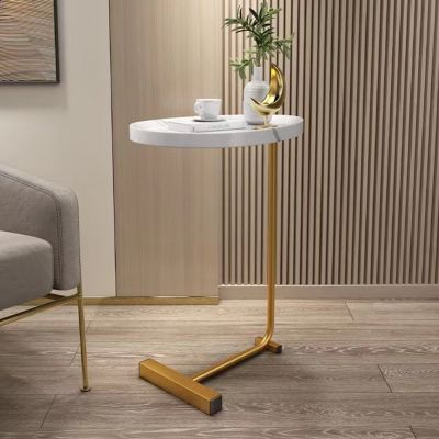 White C-Shaped Side Table, Small Sofa Table For Cough, Bedroom