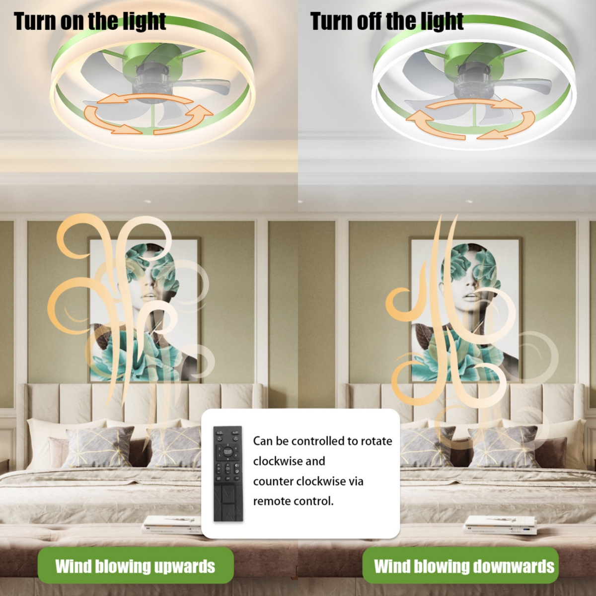 Streamdale Furniture Ceiling Fans With Lights Dimmable Led Embedded Installation Of Thin Modern Ceiling Fans - Green