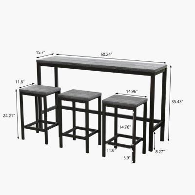  Gray Modern Dining Table Set with 3 Stools