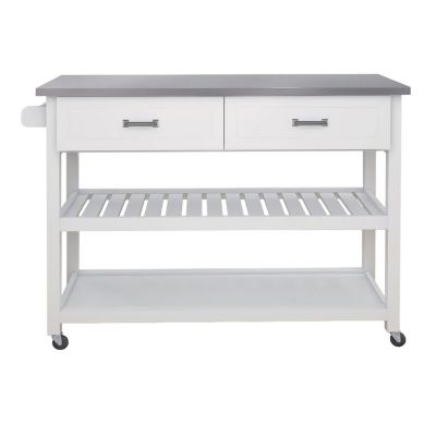 Stainless Steel Tabletop White Kicthen Cart with Two Drawers