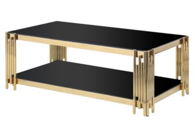 Golden Stainless Steel Double Layer Coffee Table With Glass Top