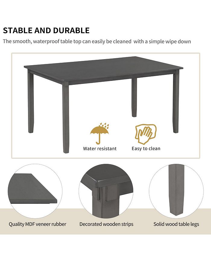 Simplie Fun 6Piece Kitchen Dining Table Set Wooden Rectangular Dining